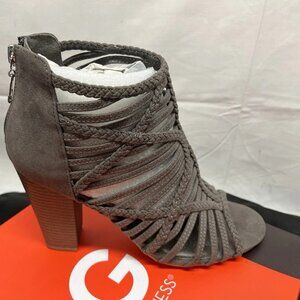 G BY GUESS Women's Grey Strappy High Heels Sandals Zip-back Women's Size 9.5